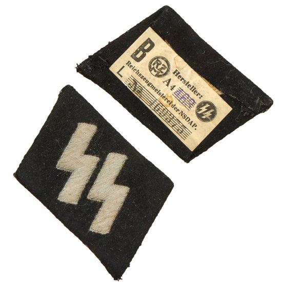 Original German WWII SS EM/NCO Double Sig Rune Collar Tab with SS RZM Tag - Schutzstaffel Original Items