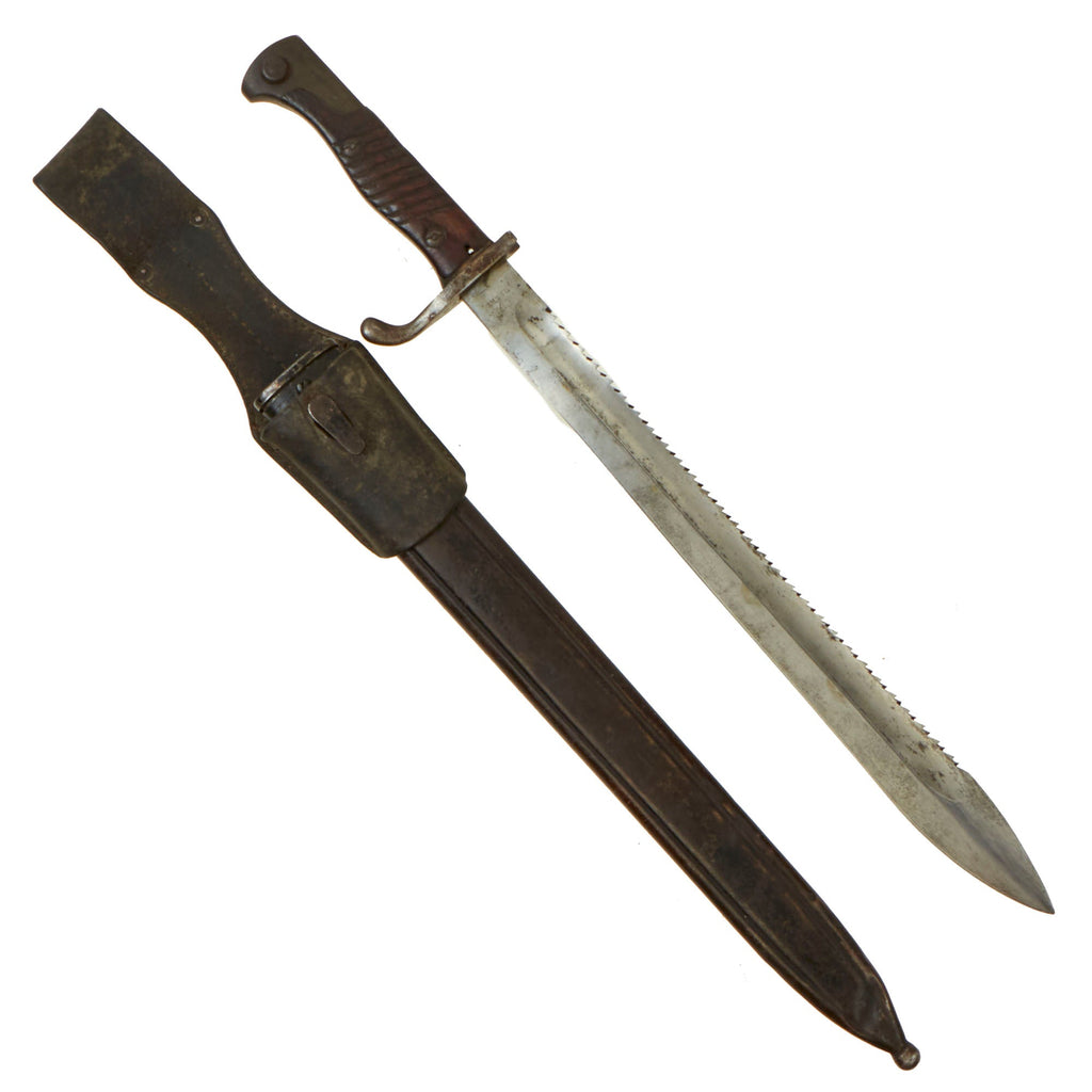 Original Imperial German M-1898/05 Transitional Butcher Sawback Bayonet and Scabbard by Erfurt Arsenal - Dated 1915 Original Items