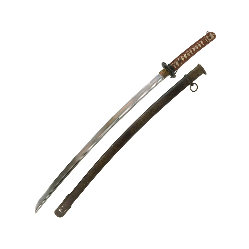 Original WWII Japanese Army Type 95 NCO Aluminum Handle Katana Sword with Excellent Blade & Unmatched Scabbard Original Items