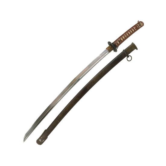 Original WWII Japanese Army Type 95 NCO Aluminum Handle Katana Sword with Excellent Blade & Unmatched Scabbard Original Items