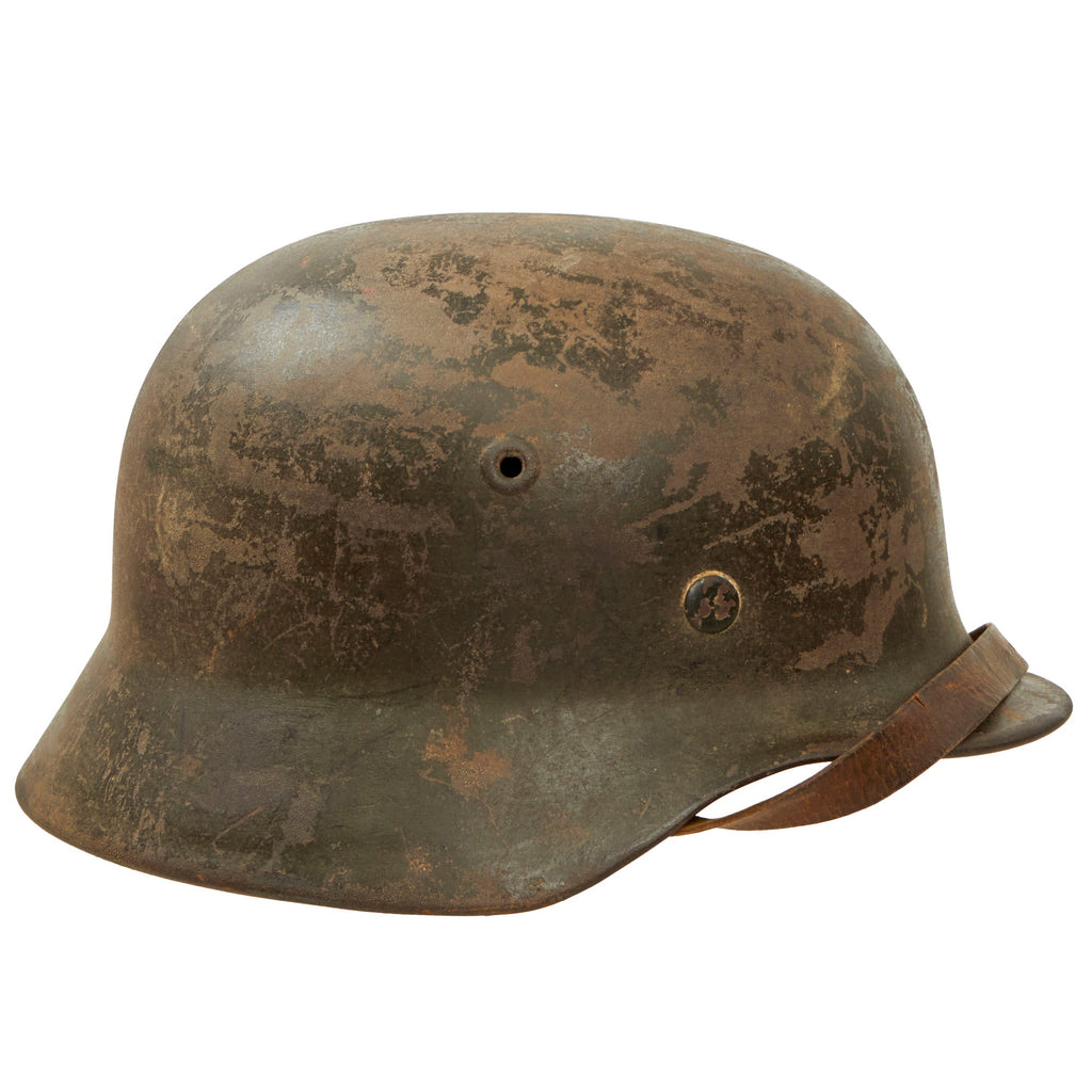 Original German WWII Army Heer M40 "No Decal" Steel Helmet with 1940 Dated 57cm Liner & Chinstrap - Stamped NS64 - Partial Replacement Decal Original Items