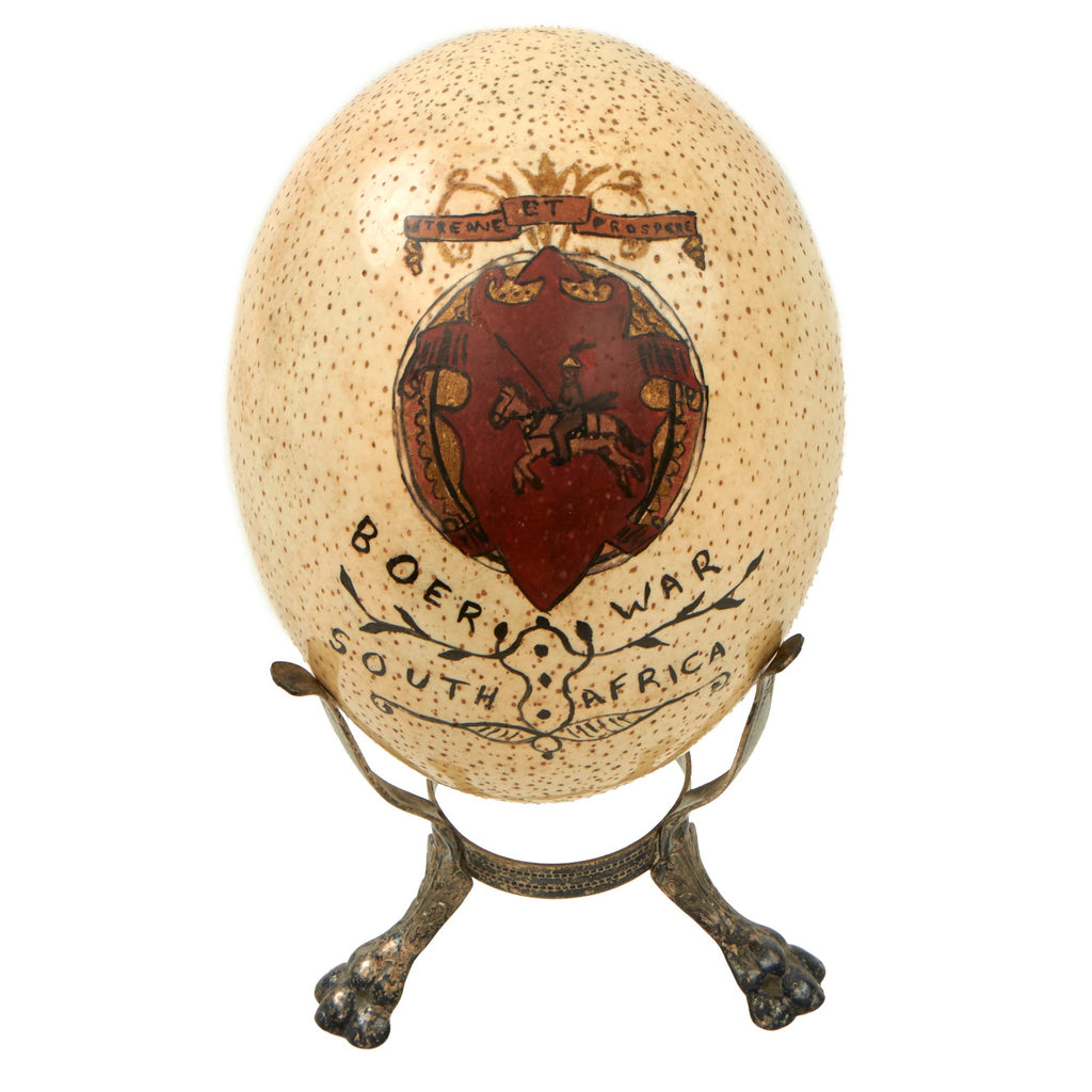 Original British South Africa Boer War Painted Souvenir Ostrich Egg On Silver Display Stand Original Items
