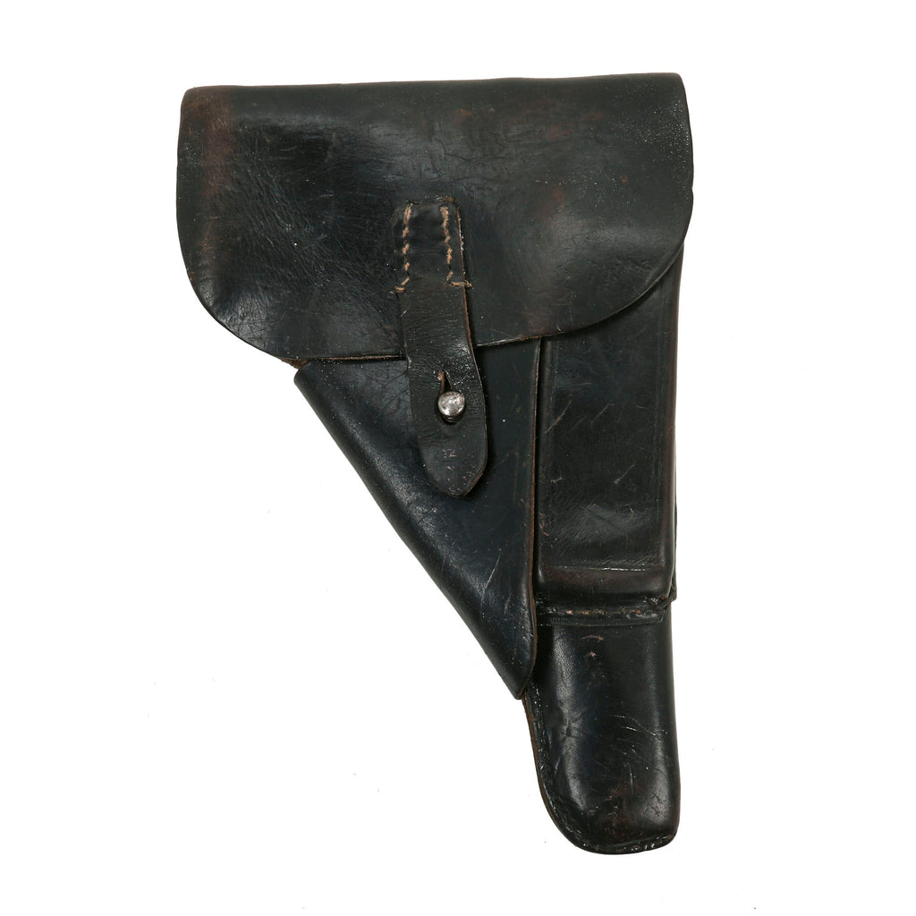 Original German WWII Walther P38 Black Softshell Leather Holster with Bearskin Oakleaf 9 Marking Original Items