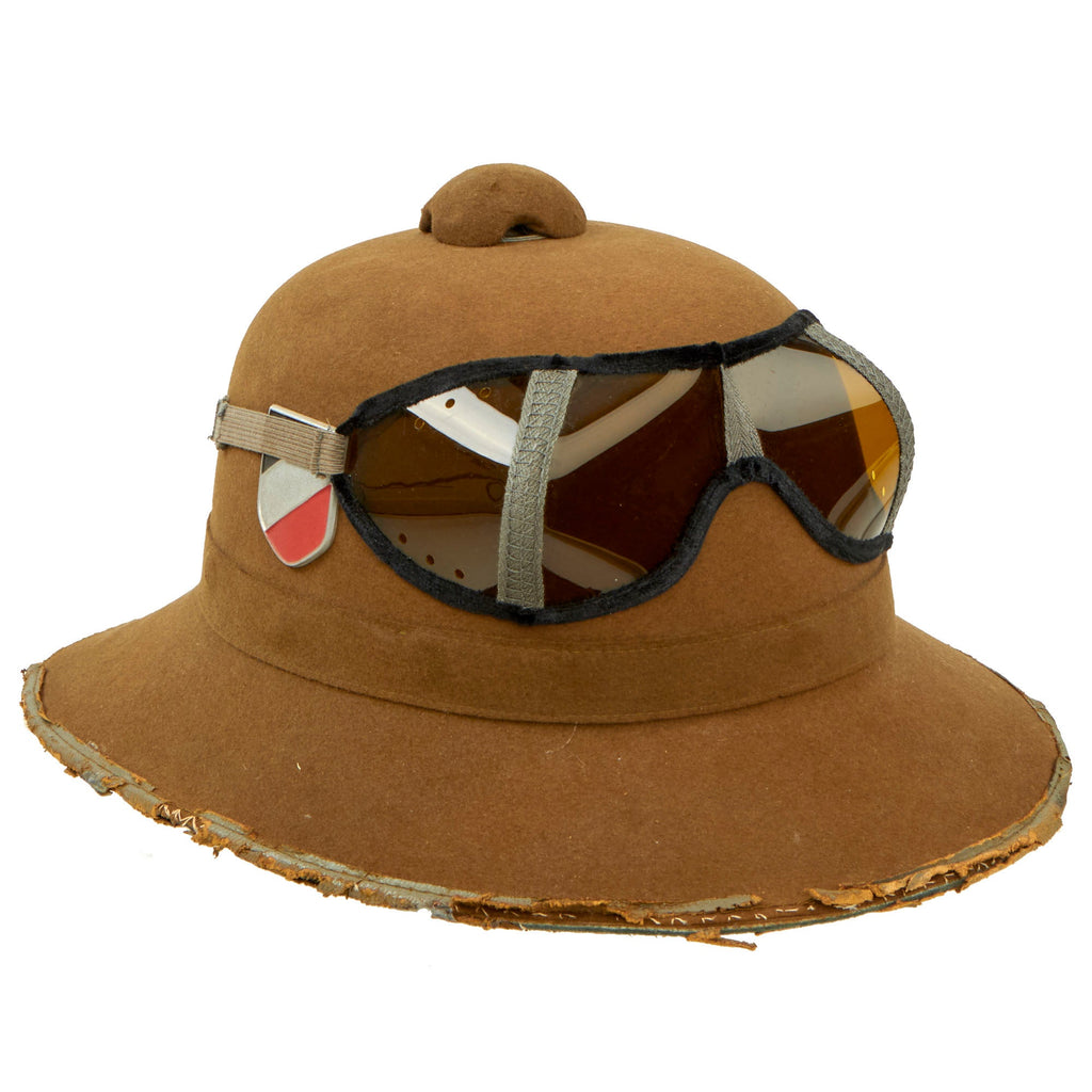 Original German WWII 1942 Dated 2nd Model Afrikakorps DAK Sun Helmet by JHS with Eye Shields - Size 55cm Original Items