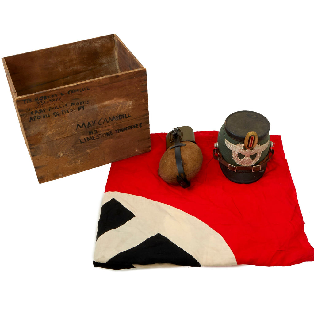 DRAFT Original German WWII 1939 Dated Luftwaffe M35 Double Decal Helmet with 60cm Liner & Chinstrap in Named USGI Bring Back Box - NS68 Original Items
