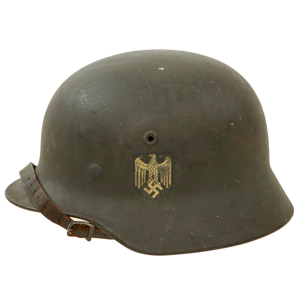 Original German WWII Army Heer M40 Single Decal Steel Helmet with 55cm Liner & Chinstrap - Q62 Original Items