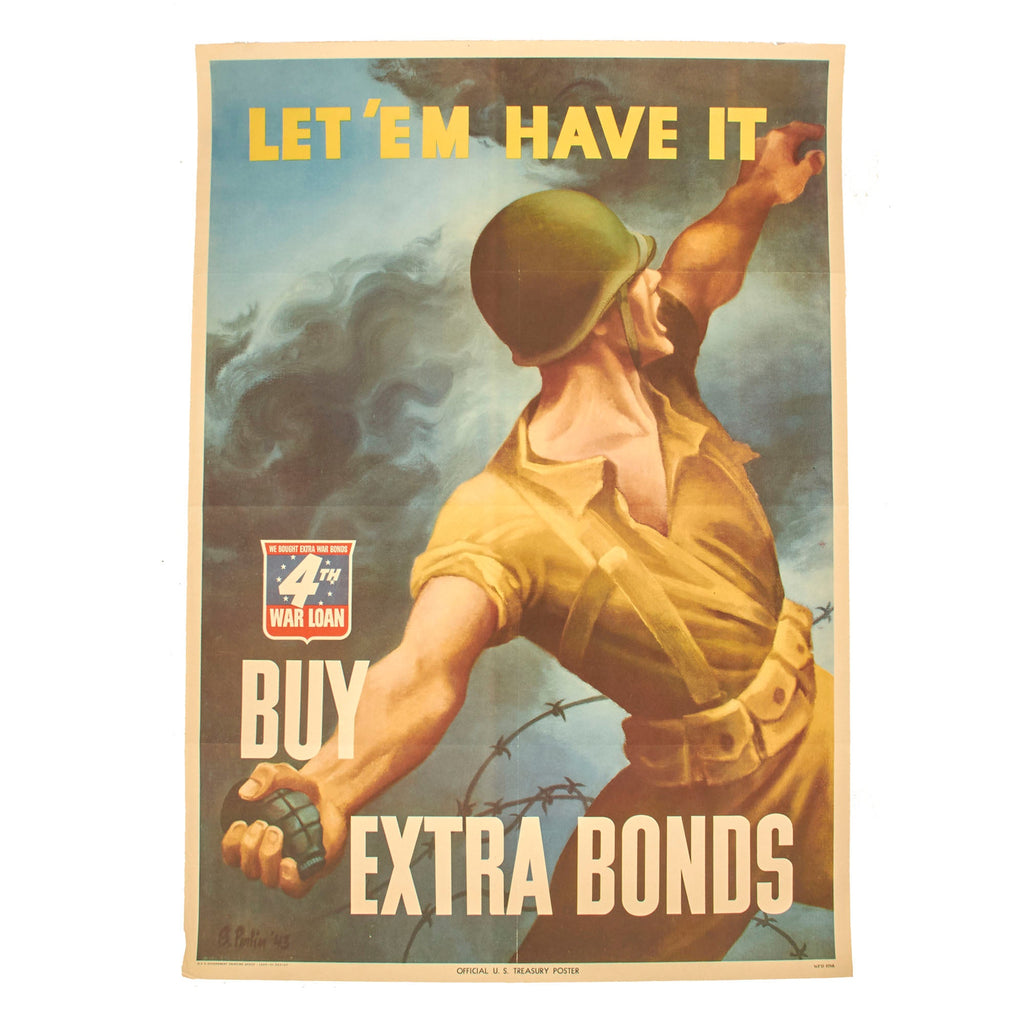 Original U.S. WWII Let 'em have it! Buy Extra Bonds Poster - 28” x 20” Original Items