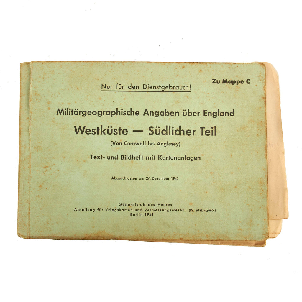 Original German WWII 1941 Dated “Military Geographical Information on England’s West Coast - Southern Part” Text and Pictures Booklet With Maps Original Items
