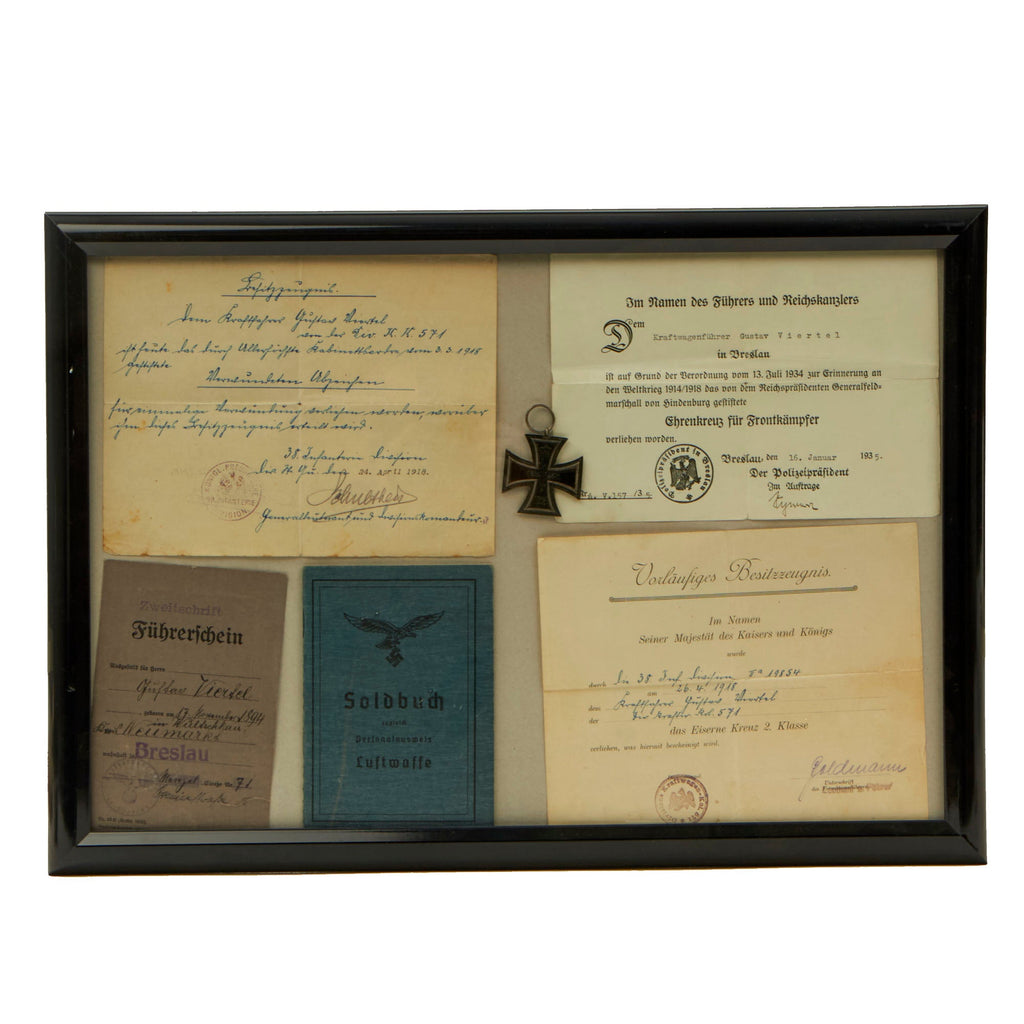 Original German WWI & WWII Named Iron Cross Grouping with Luftwaffe Soldbuch - Gustav Viertel Original Items