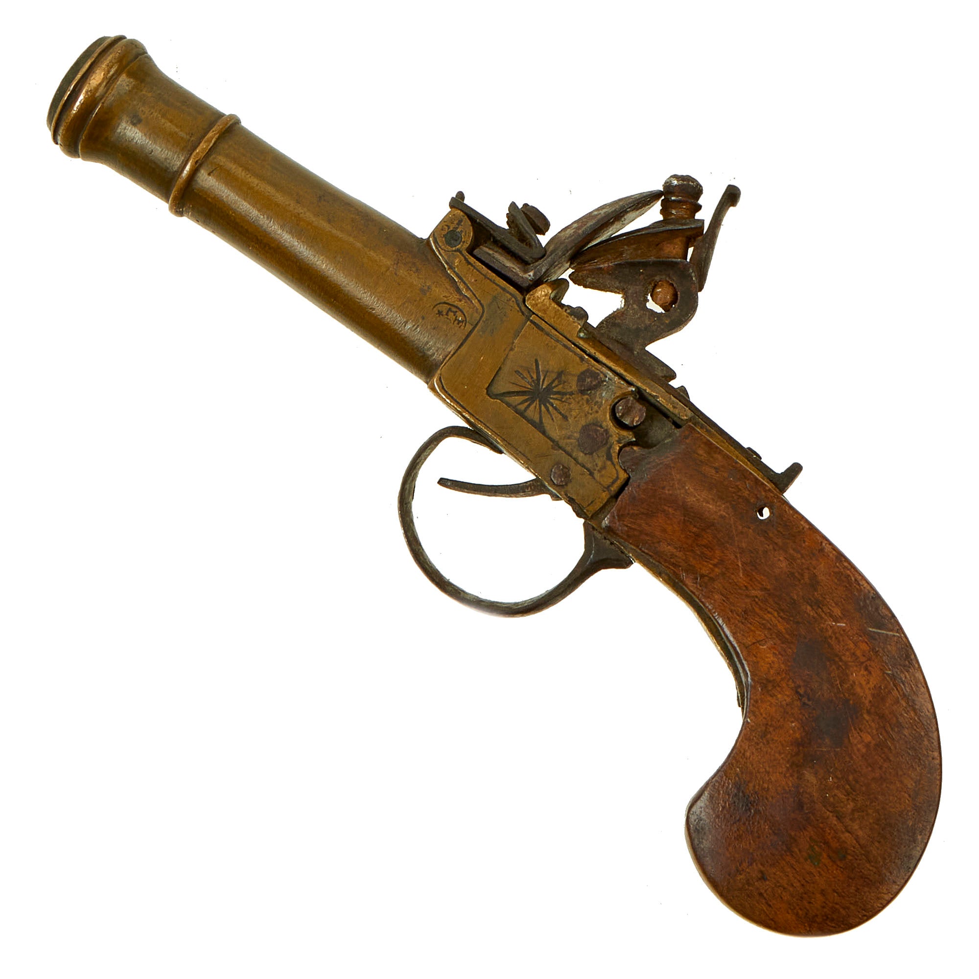 Original Early 19th Century Belgian Brass Flintlock Pocket Pistol with ...