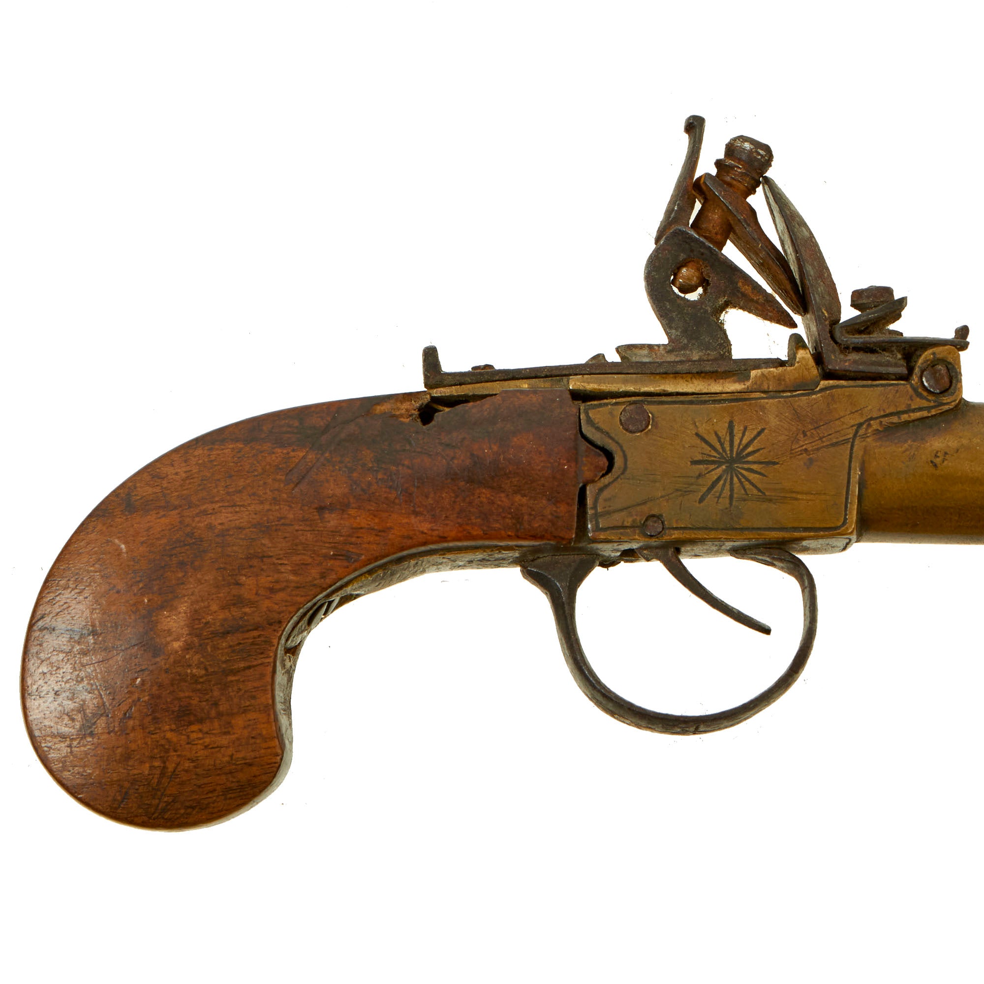 Original Early 19th Century Belgian Brass Flintlock Pocket Pistol with ...