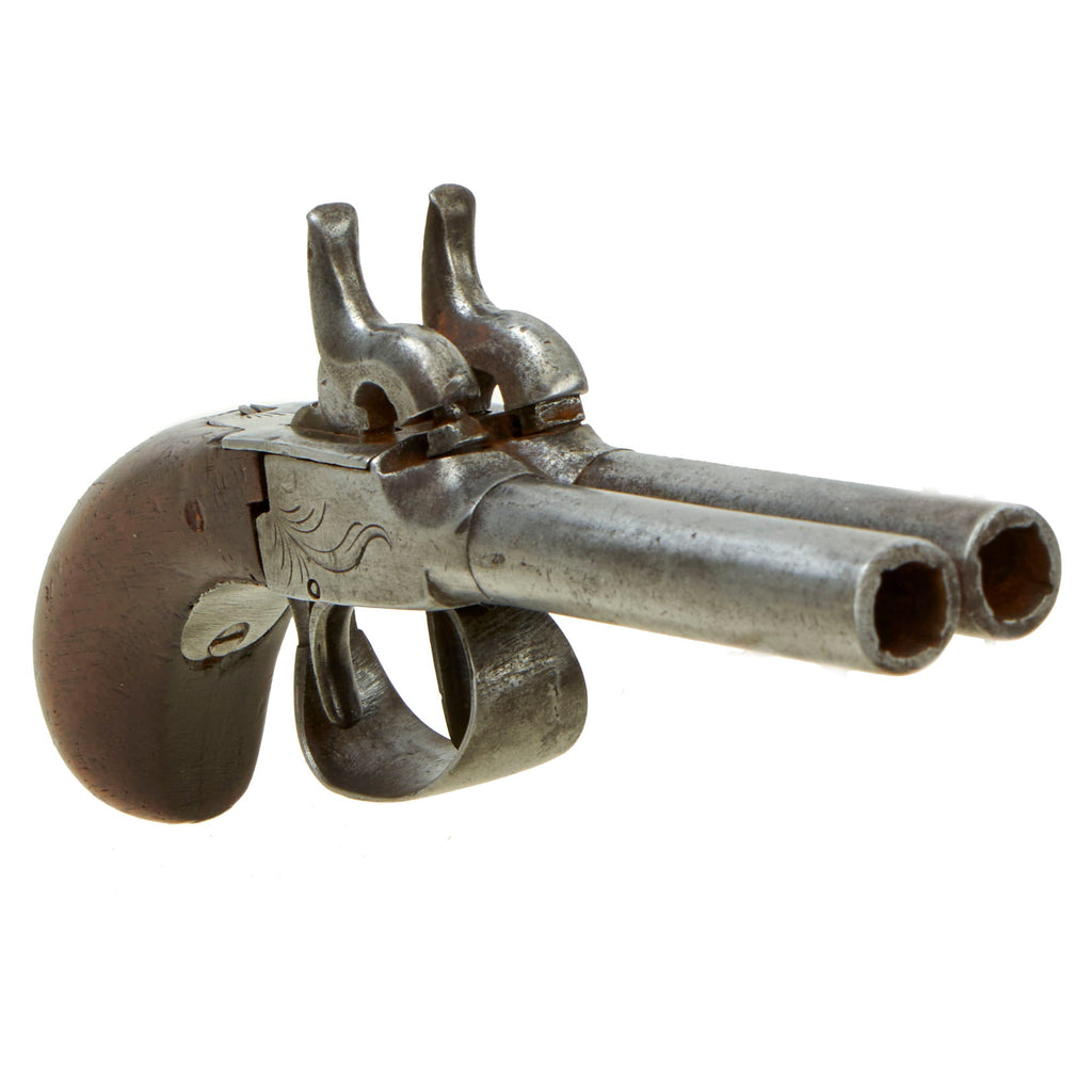 Original Victorian Era Belgian Double Barreled Pocket Percussion Pistol with Liège Proofs - Circa 1840 Original Items