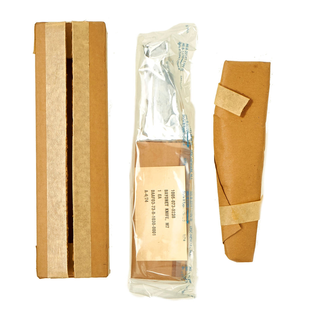 Original U.S. Vietnam M-7 Bayonet and Scabbard Still Packed in Government Issue Box - Mint Unissued Condition Original Items