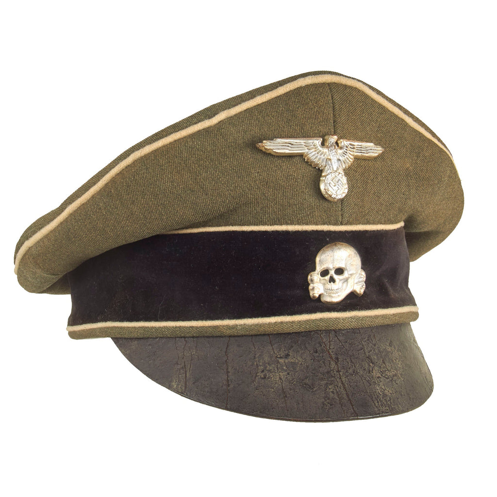 Original Rare German WWII Waffen SS EM/NCO Schirmmütze Crusher Visor Cap with Leather Brim - Size 56cm - Textbook Example Original Items