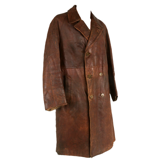 Original British WWI Era Royal Flying Corps Aviator Full Length Leather Flying Coat with Wool Liner Original Items