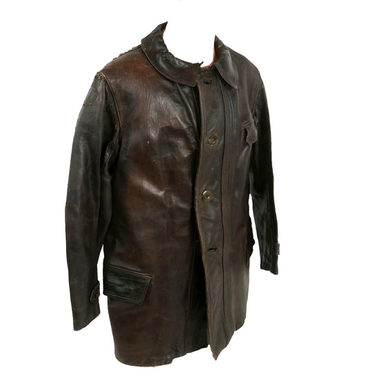 Original Imperial German WWI Aviator Mid Length Leather Flying Coat with Flannel Liner Original Items