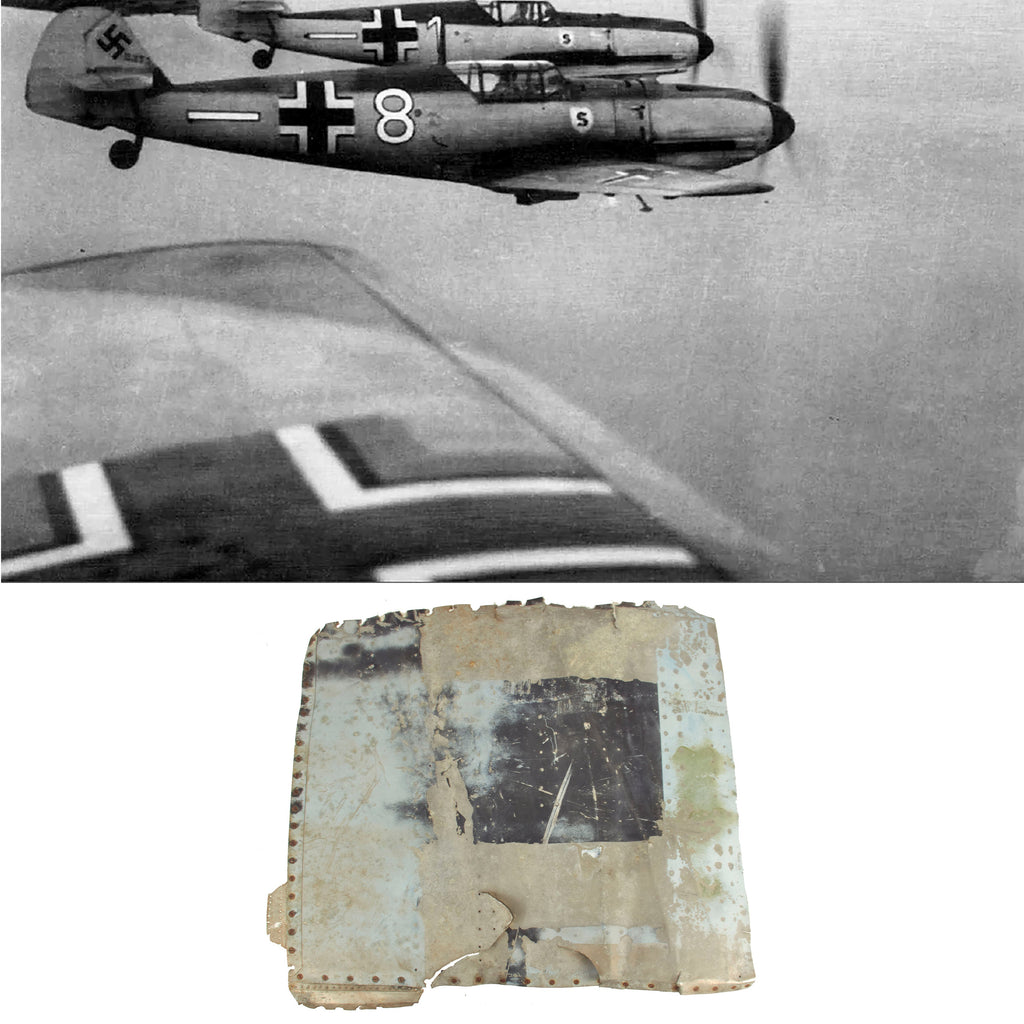 Original German WWII Messerschmitt Bf 109 Aircraft Balkan Cross Wing Section With Research - Approximately 36” x 42” Original Items