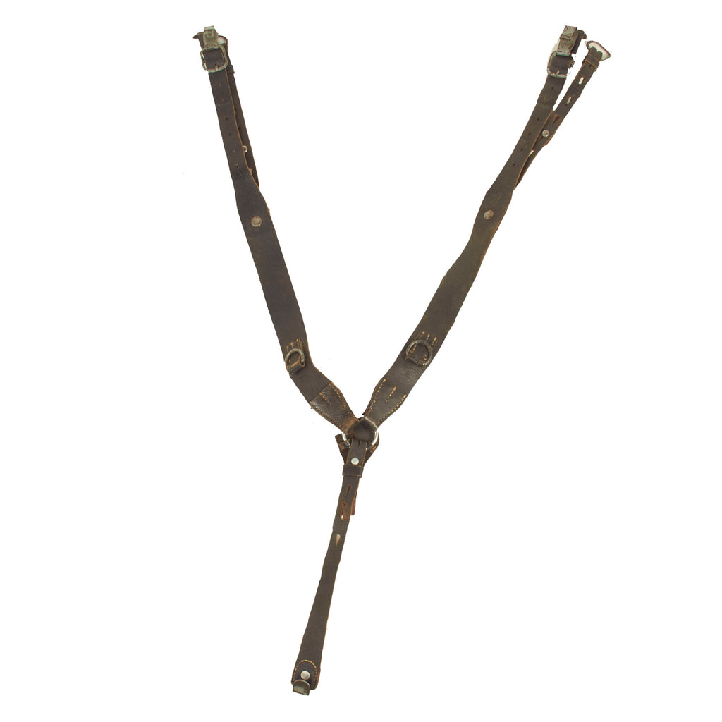 Original German WWII Army Leather Combat Suspender Y Straps by Otto Stephan Lederwerk Mühlhausen - dated 1942 Original Items