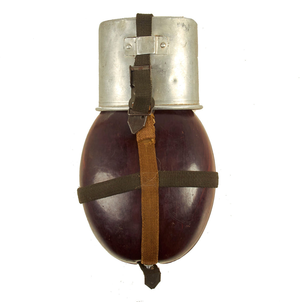Original German WWII Early War Afrikakorps Coconut Canteen by Heinrich Ritter With Cup and Harness Original Items
