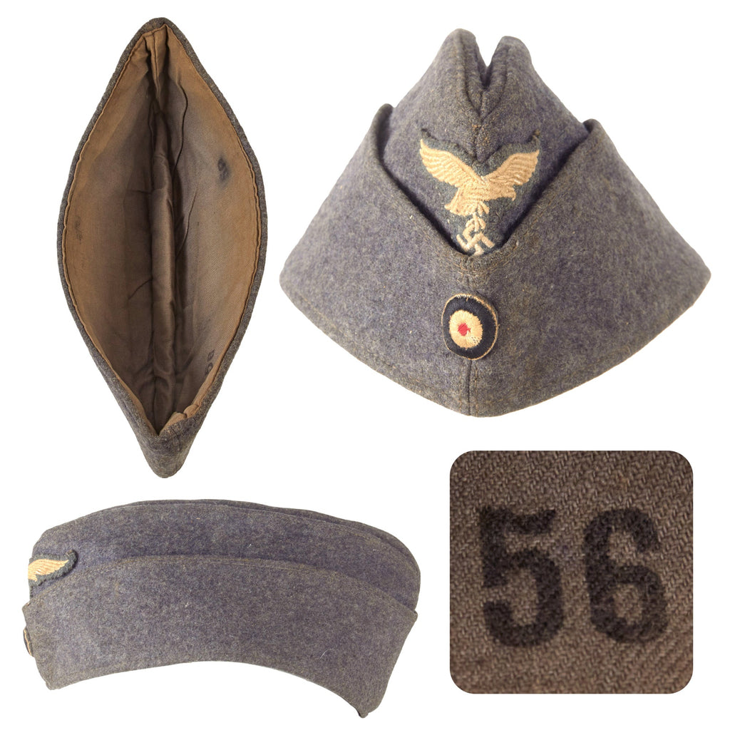 Original German WWII Luftwaffe EM-NCO Wool M38 Overseas Cap in Size 56 - Schiffchen Original Items