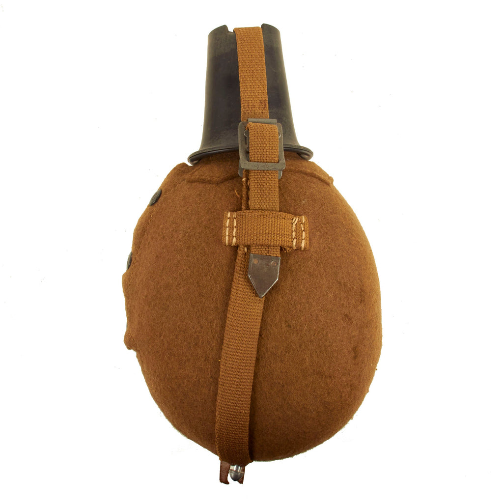 Original German WWII Afrikakorps Aluminum M31 Canteen with Canvas Harness & Bakelite Cup - dated 1942 Original Items