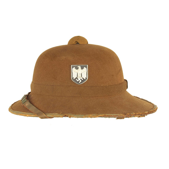 Original German WWII 1941 dated 2nd Model Afrikakorps DAK Sun Helmet by JHS with Badges - size 58 Original Items