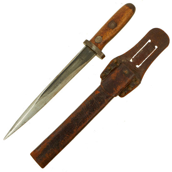 Original Dutch WWI / WWII Geweer M. 95 T-Back Bayonet Shortened to Fighting Knife with Scabbard Original Items