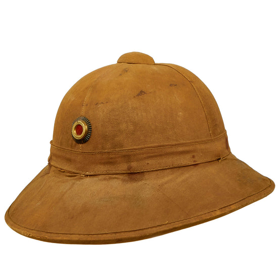 Original German WWII French-made DAK Afrikakorps Tropical Sun Helmet with Tri-Color Cockade - dated 1940 Original Items