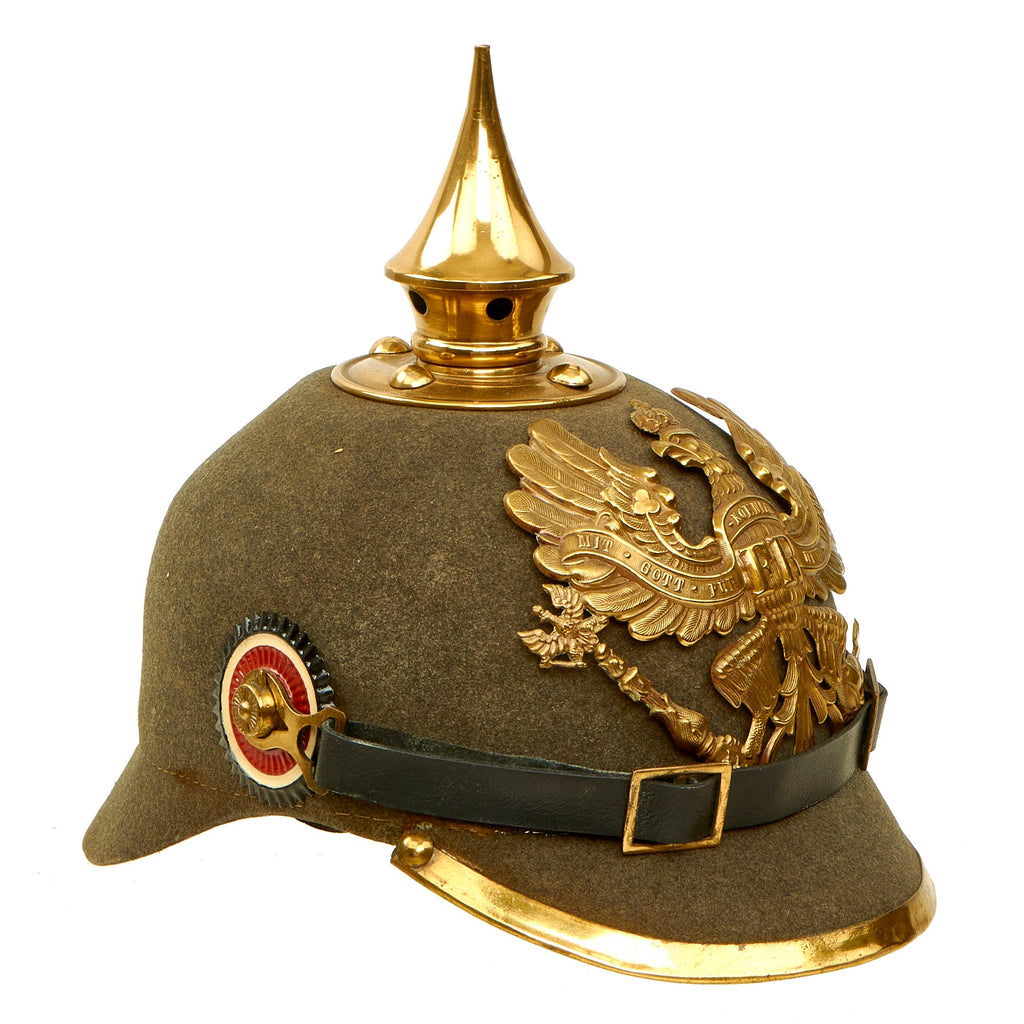 Original Imperial German WWI Prussian M1895 Infantry Ersatz Felt Pickelhaube Fitzhelme Spiked Helmet - Rare Simplified Pattern Original Items