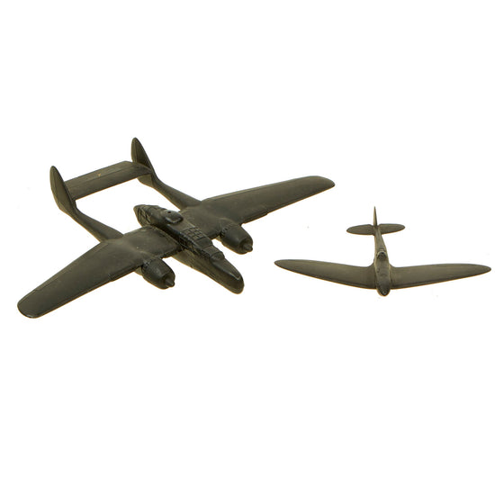Original U.S. WWII American and British Recognition Model Airplanes by Cruver - P-61 and British Spitfire Original Items