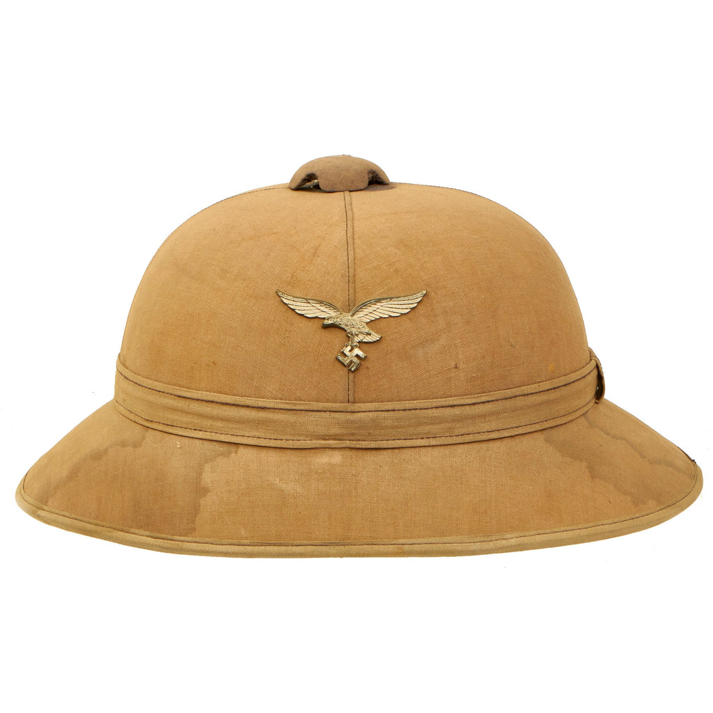Original German WWII French-made Luftwaffe DAK Afrikakorps Tropical Sun Helmet with Badges Original Items
