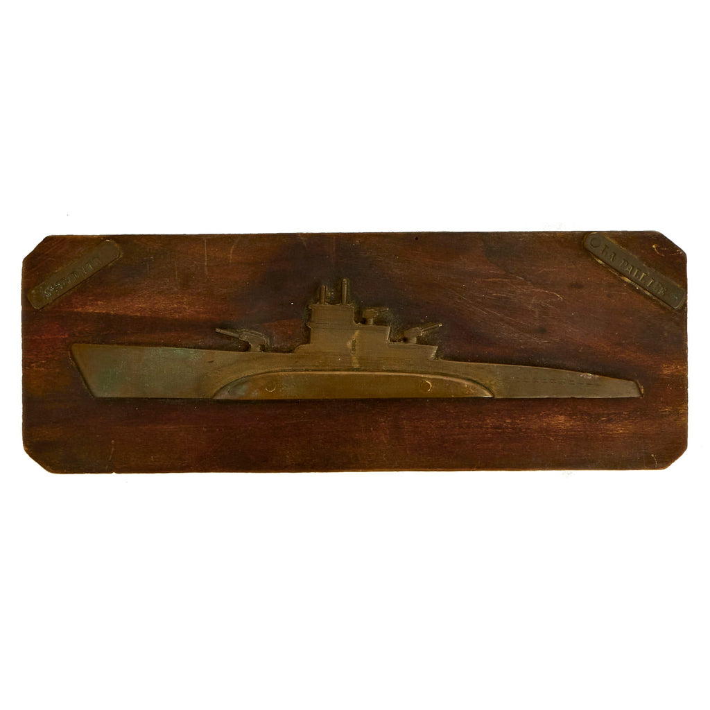 Original French WWII Souvenir Brass & Wood German U-Boat Plaque From La Pallice Harbor Submarine Base in France Original Items