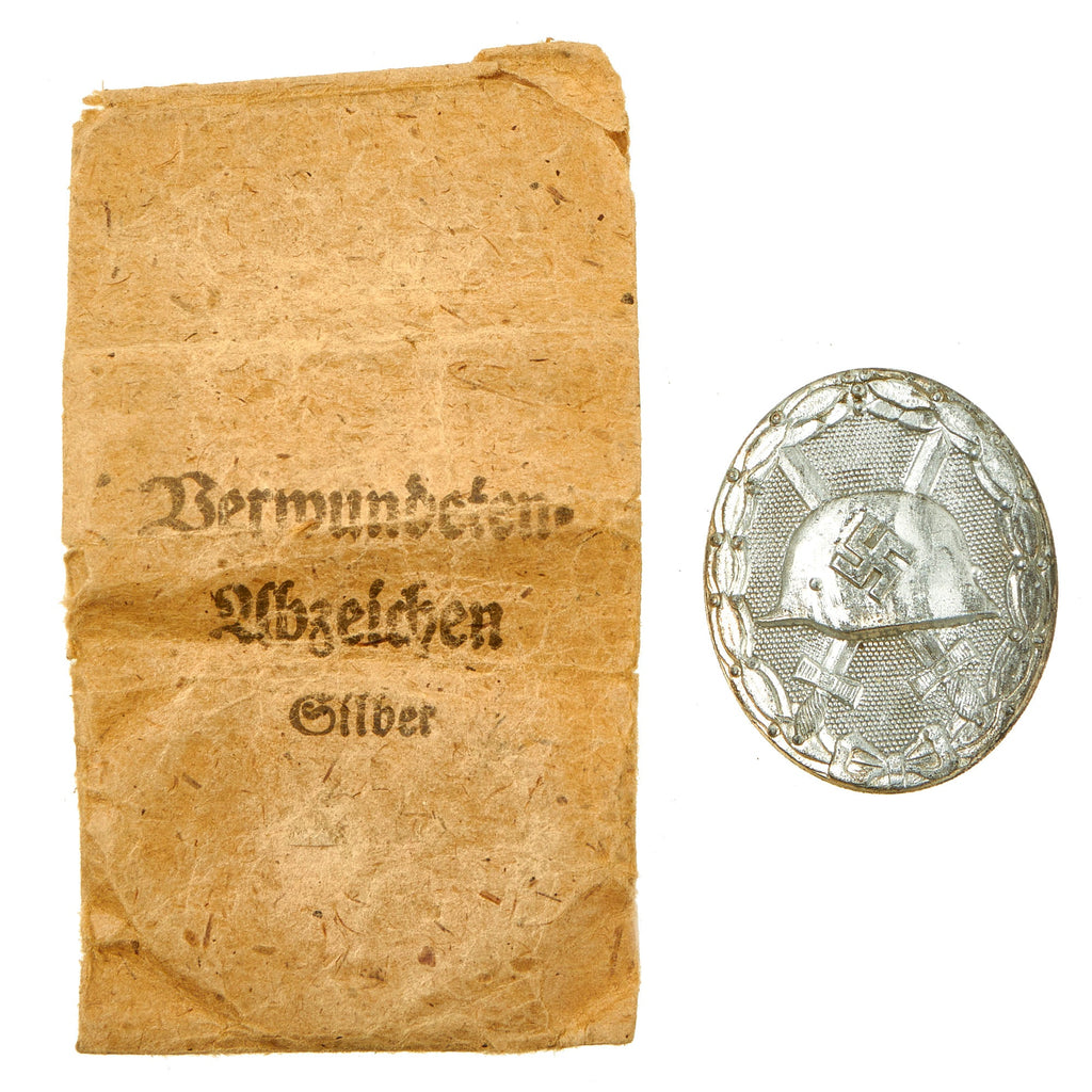 Original German WWII Silver Wound Badge by Carl Wild of Hamburg in Paper Packet Original Items