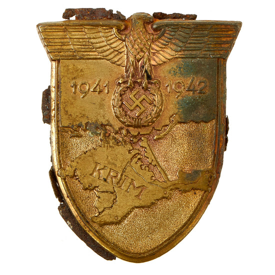 Original German WWII Crimea Krim Shield Decoration with Rusted Back Plate - Krimschild Original Items