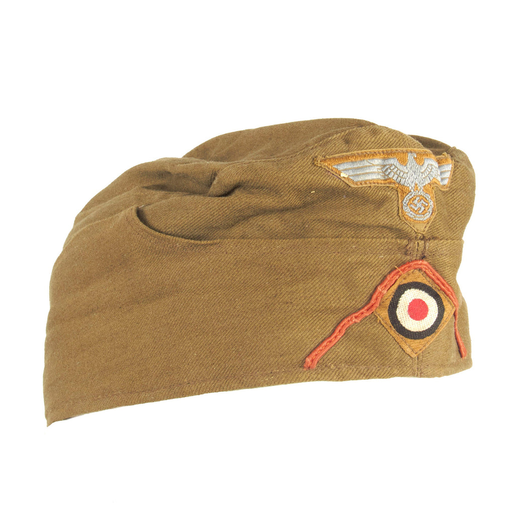 Original German WWII DAK Afrikakorps Motorcycle Infantry EM-NCO M38 Overseas Cap by Hans Brandt in size 57cm - dated 1942 Original Items
