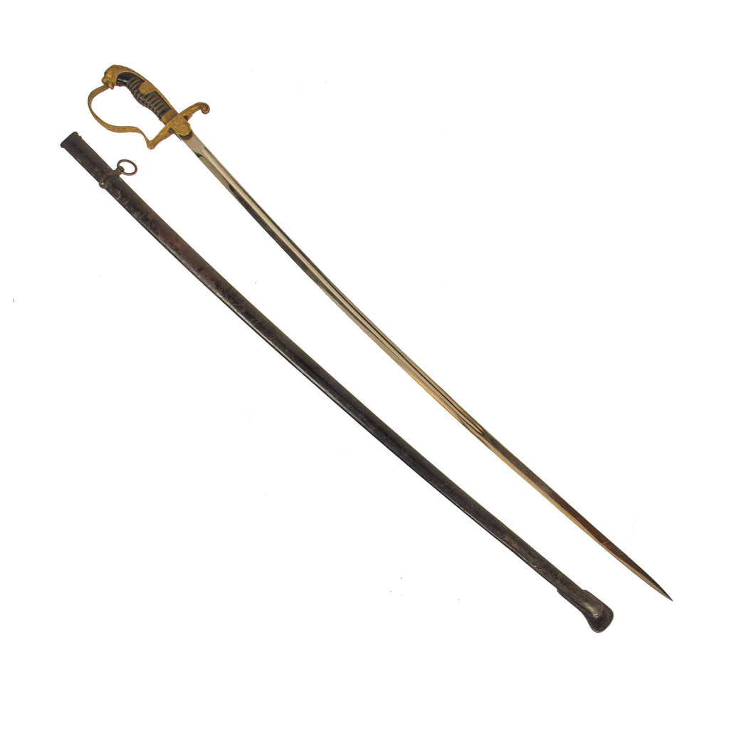 Original German WWII Army Heer Officer's Lion Head Sword with Nickel-Plated Blade & Steel Scabbard Original Items