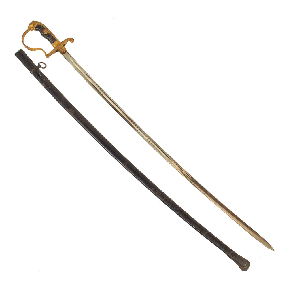 Original German WWII Army Heer Officer's Lion Head Sword by Max Weyersberg with Steel Scabbard - WMW Waffen Original Items