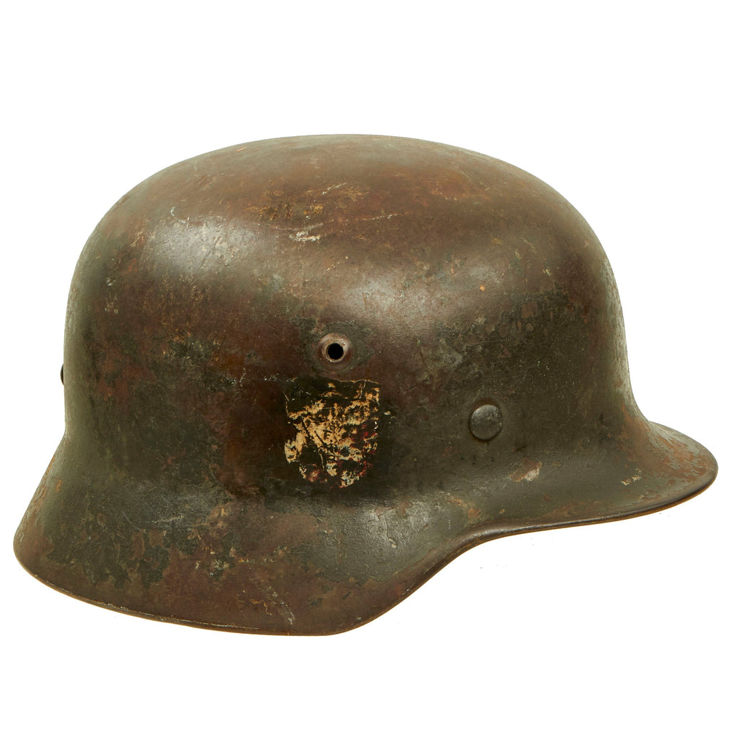 Original German WWII Service Worn Luftwaffe M35 Double Decal Helmet with Liner & Broken Chinstrap - marked Q64 Original Items
