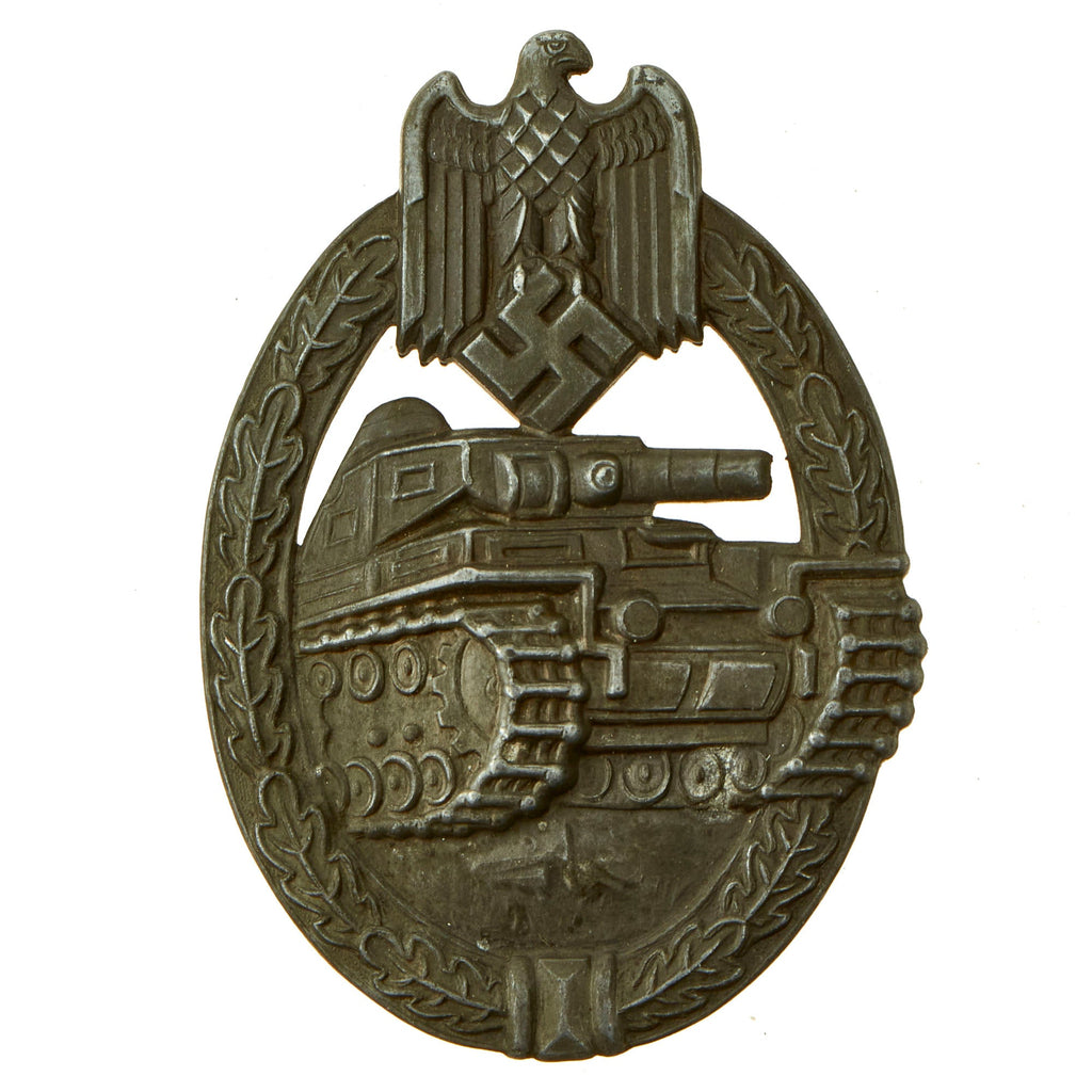 Original German WWII Bronze Grade Panzer Assault Tank Badge by Frank & Reif of Stuttgart - Solid Back Version Original Items