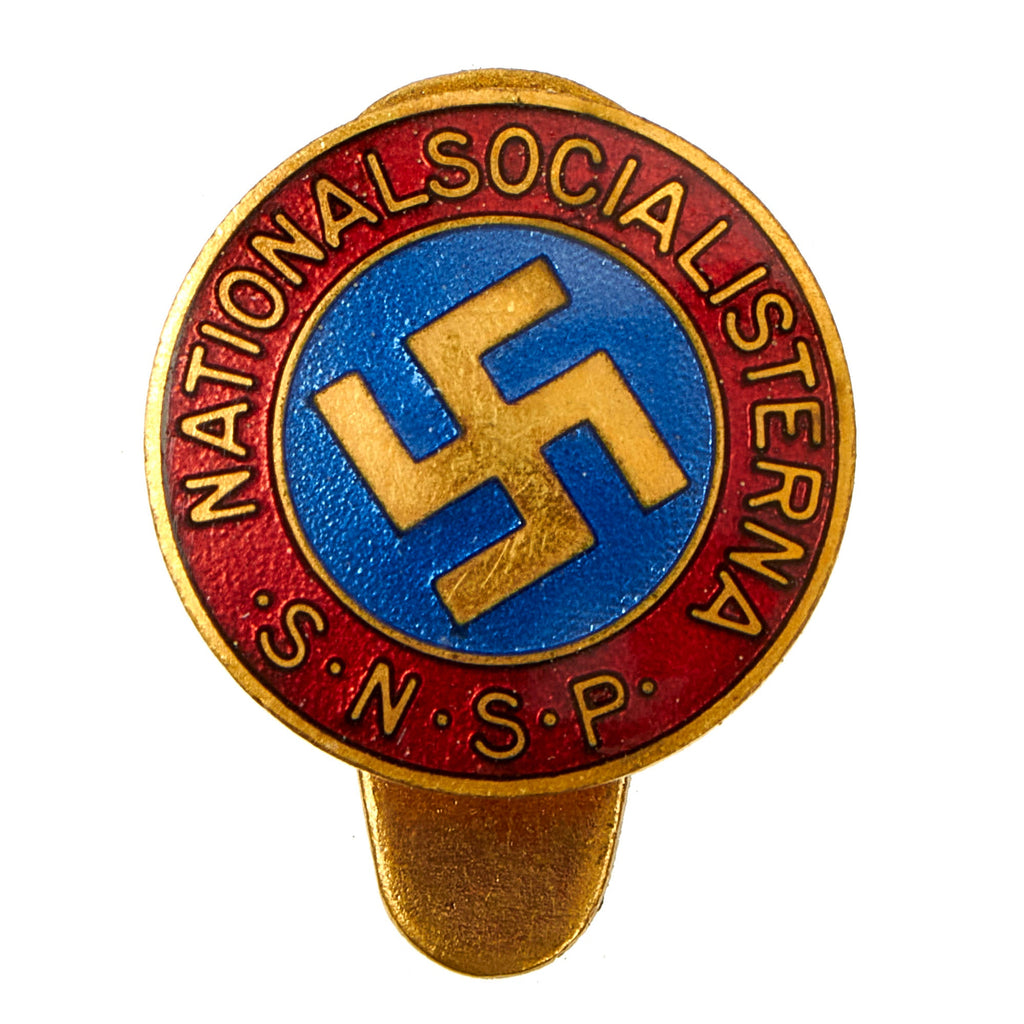 Original WWII Swedish National Socialist Party SNSP Enamel Membership Badge Buttonhole Pin by Alois Ritter Original Items