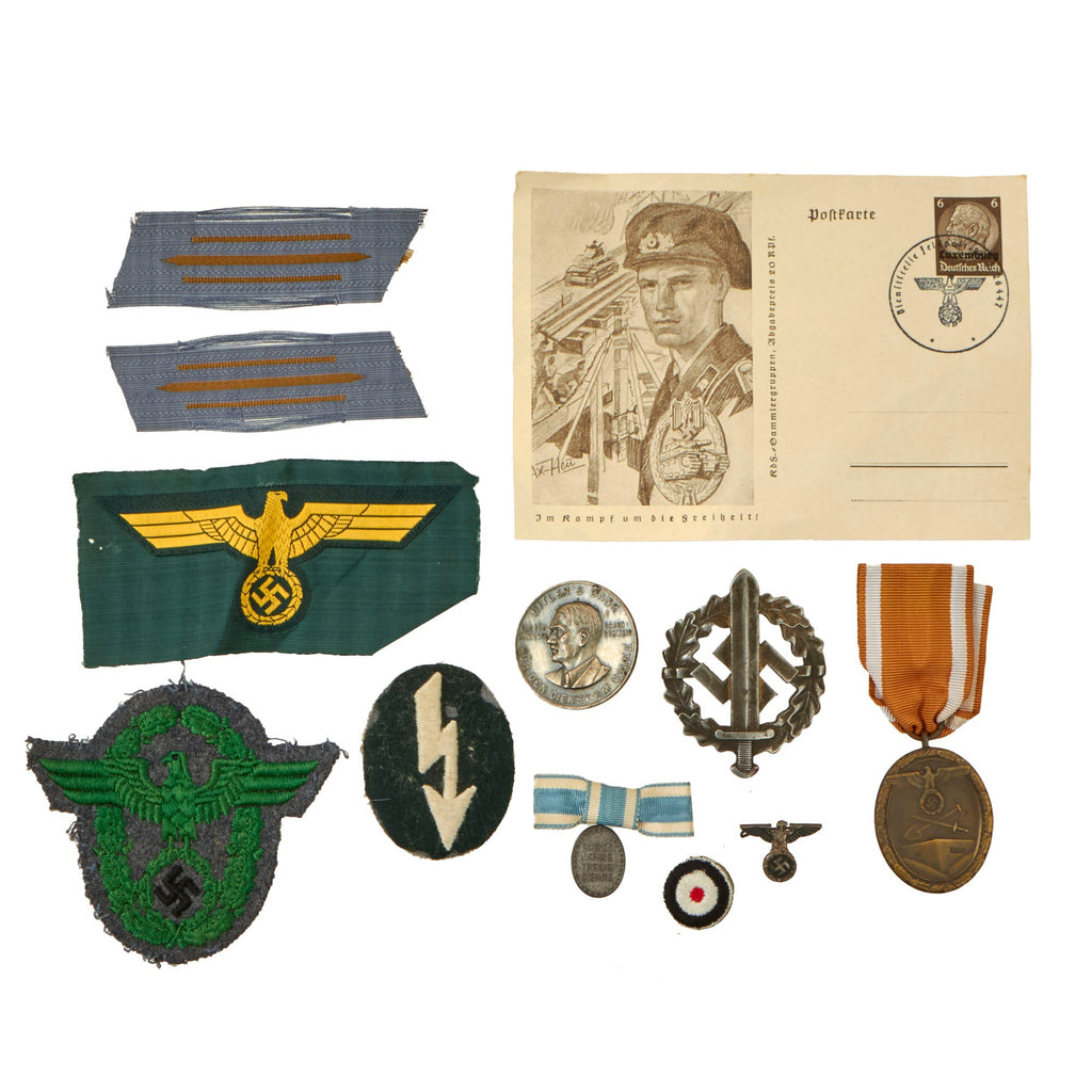 Original German WWI - WWII Award, Insignia, and Postcard Grouping with Western Wall Medal, Sports Training Badge & More - 11 Items Original Items