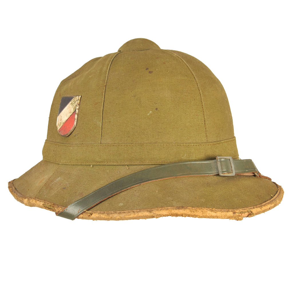Original German WWII Service Worn First Model Olive Green DAK Afrikakorps Sun Helmet - dated 1942 Original Items