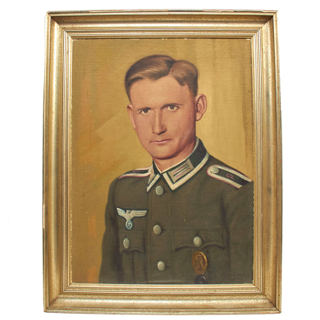 Original German WWII Panzerjäger Anti-Tank Unteroffizier NCO Framed Portrait Painting - Signed and Dated 1945 - 22" x 28" Original Items