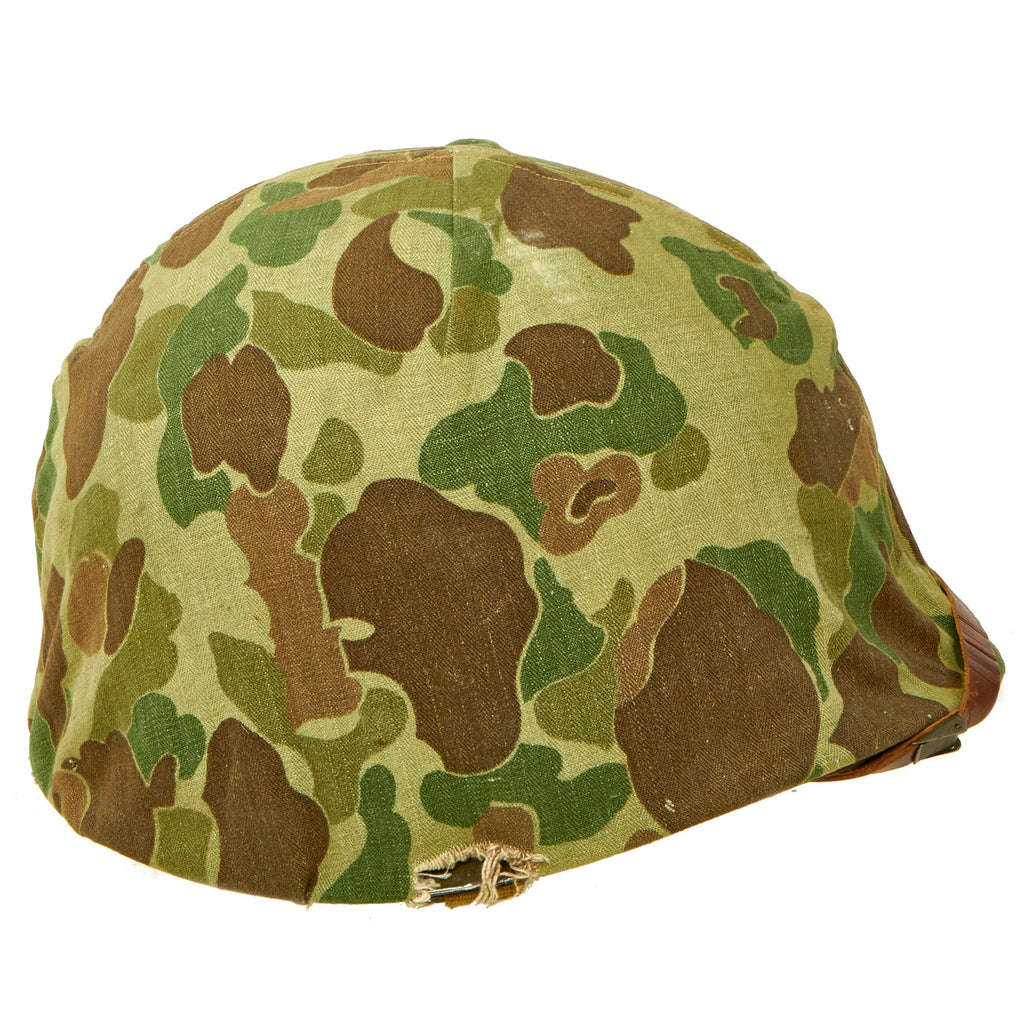 Original U.S. WWII Early Complete 1942 M1 McCord Front Seam Fixed Bale Helmet with Westinghouse Liner and Early USMC 1st Issue Helmet Cover - Excellent Condition Original Items