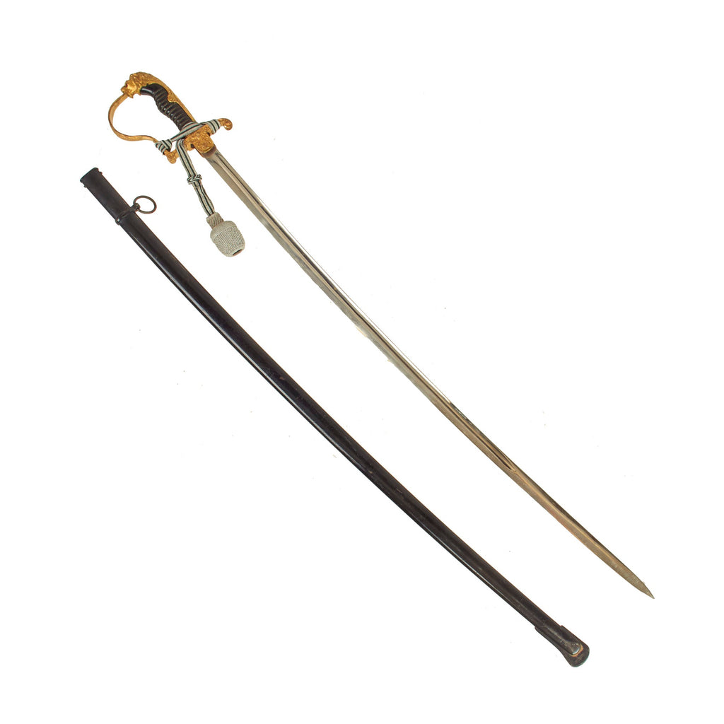 Original German WWII Army Heer Officer's Lion Head Sword by WKC Waffenfabrik with Steel Scabbard & Portepee Original Items