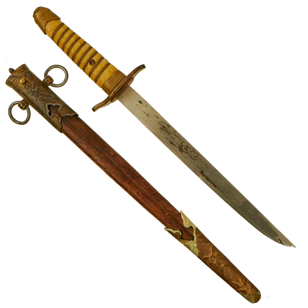 Original Japanese WWII M1883 Naval Officers Dirk with Brass Mounted Leather Scabbard Original Items