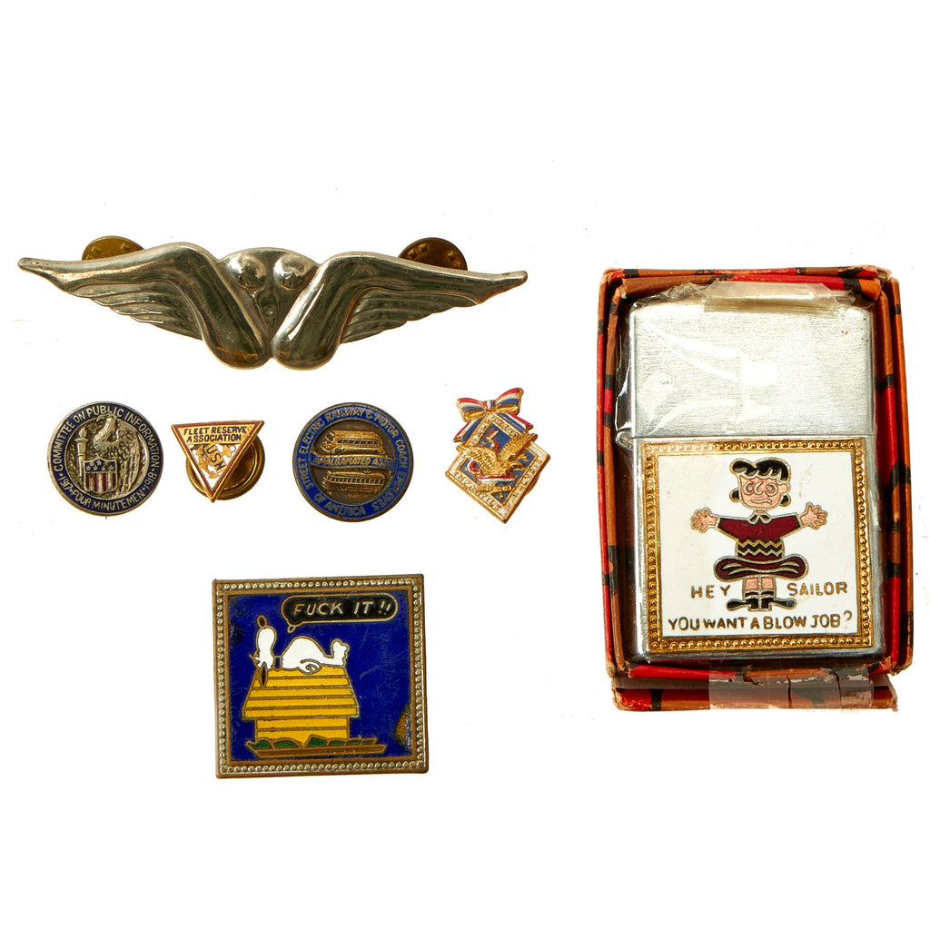 Original U.S. Vietnam War Era “Bush Pilot” Explicit Novelty Grouping Featuring Arlo Flip Top Zippo Style Lighter and More - 7 Items Original Items