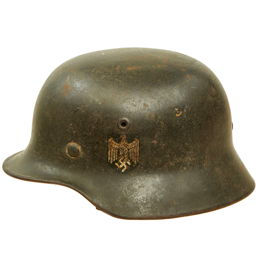 Original German WWII Named M40 Single Decal Army Heer Helmet with 56cm Liner & Broken Chinstrap - EF64 Original Items