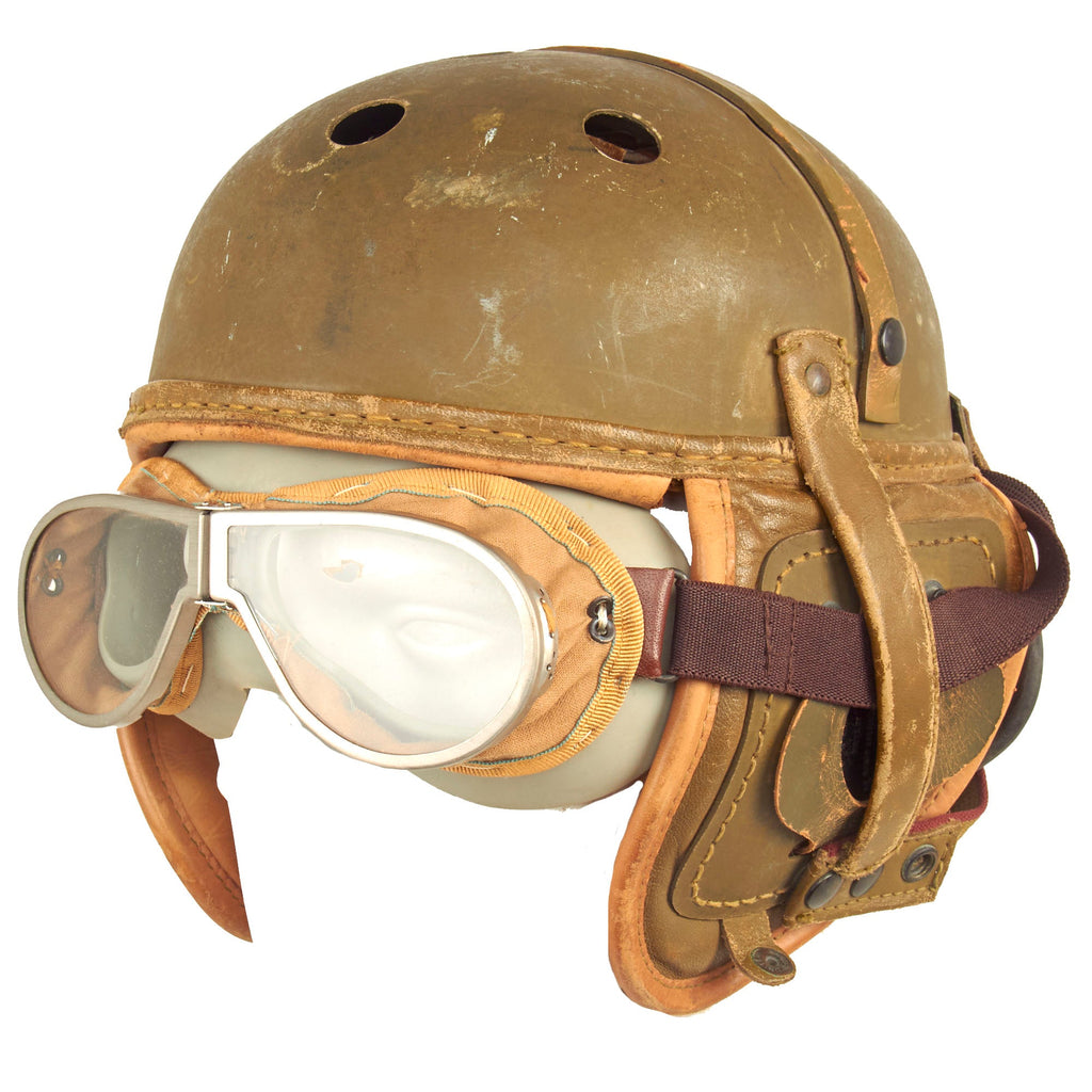 Original U.S. WWII M38 Tanker Helmet by Rawlings with Type R-14 Earphones and Goggles Original Items