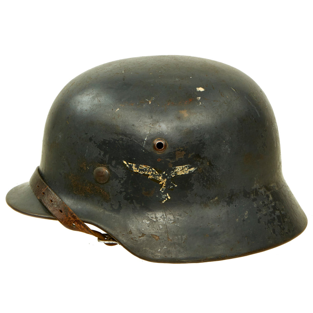 Original German WWII Luftwaffe M35 Double Decal Steel Helmet with 56cm Liner & Chinstrap - marked ET64 Original Items